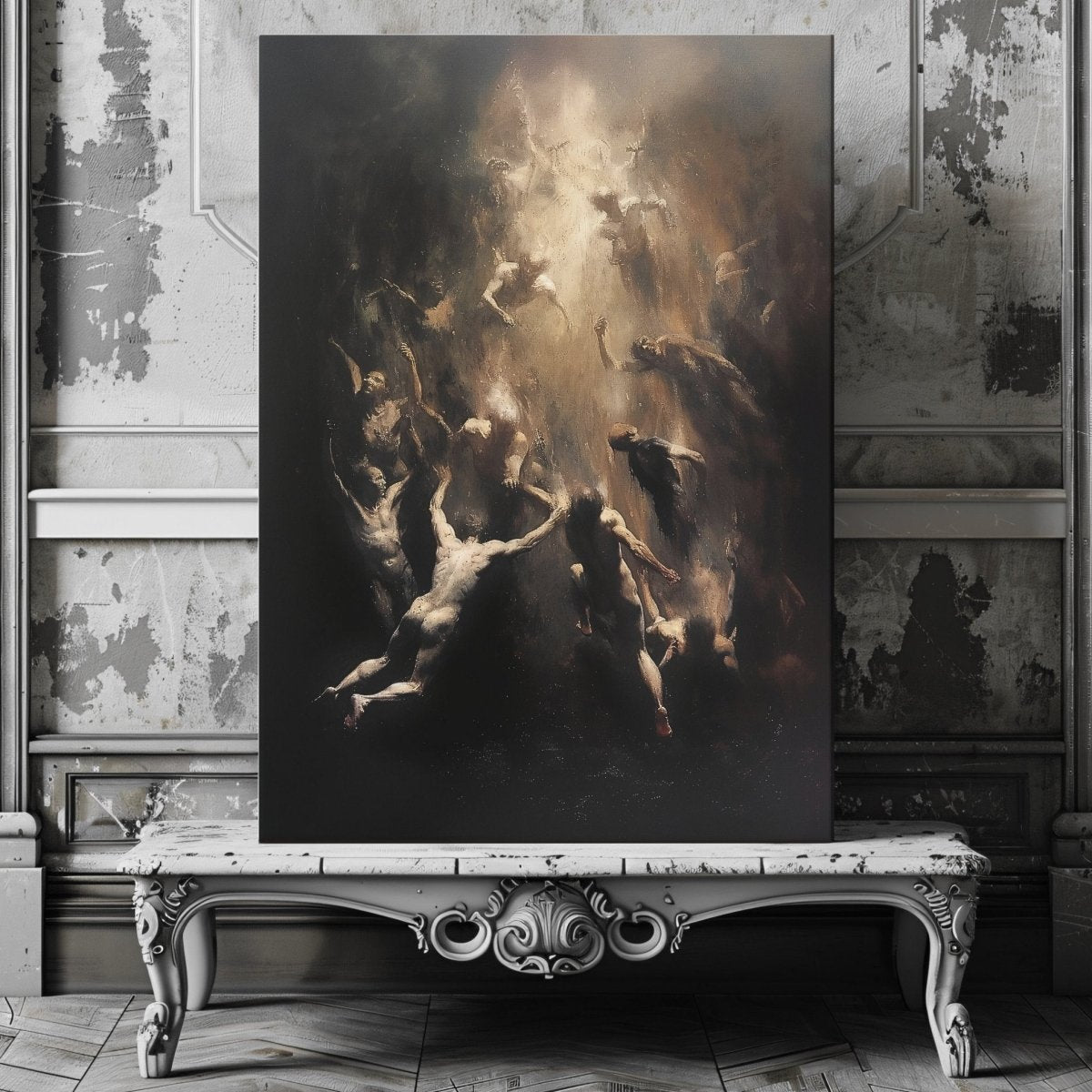 Sinners Falling to Hell - Dark Academia and Occult Art - Gothic Canvas Print - Everything Pixel