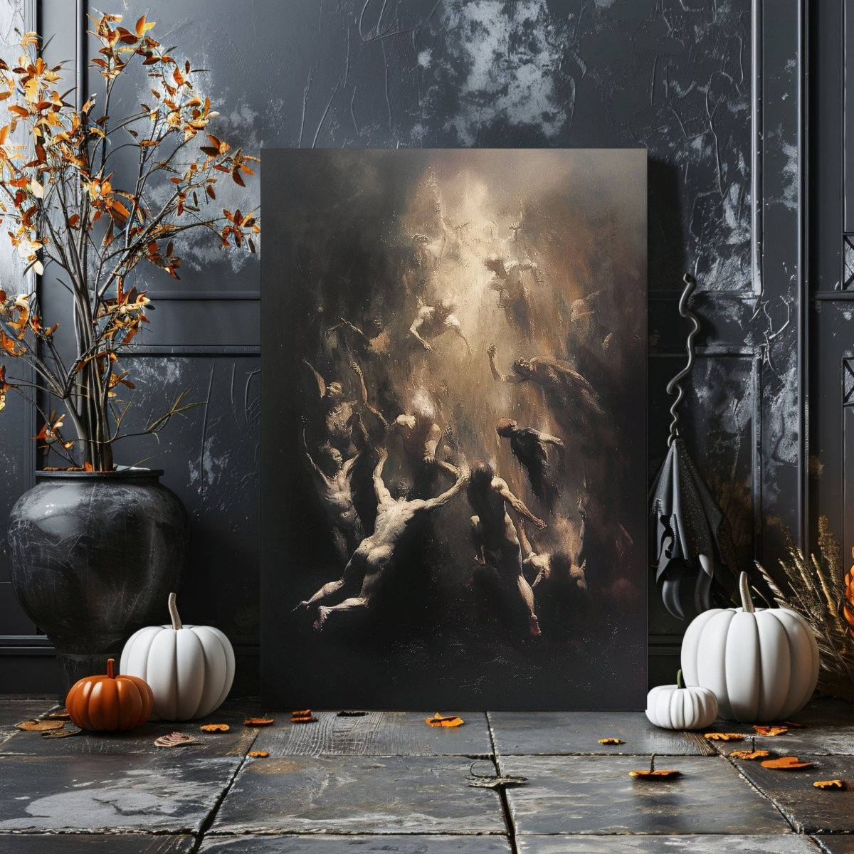 Sinners Falling to Hell - Dark Academia and Occult Art - Gothic Canvas Print - Everything Pixel