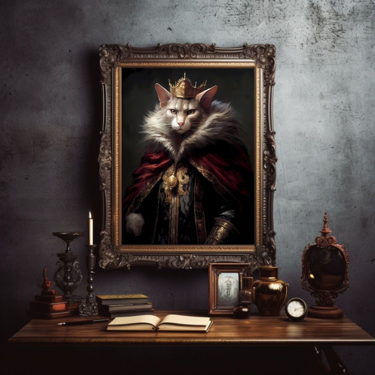 Sir Furalot King of Cats Paper Poster Prints Wall Art Vintage Dark Academia Print Dark Aestetic Cat Portrait Funny Eclectic Animal Lover Gift - Everything Pixel