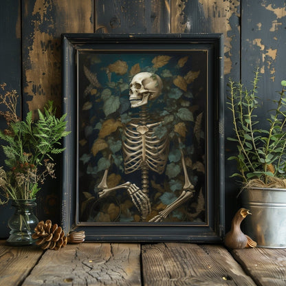 Skeleton Wall Art Vintage Style Painting Dark Academia Print Gothic Botanical Moody Goth Decor Dark Cottagecore Aesthetic Room Paper Poster Prints - Everything Pixel