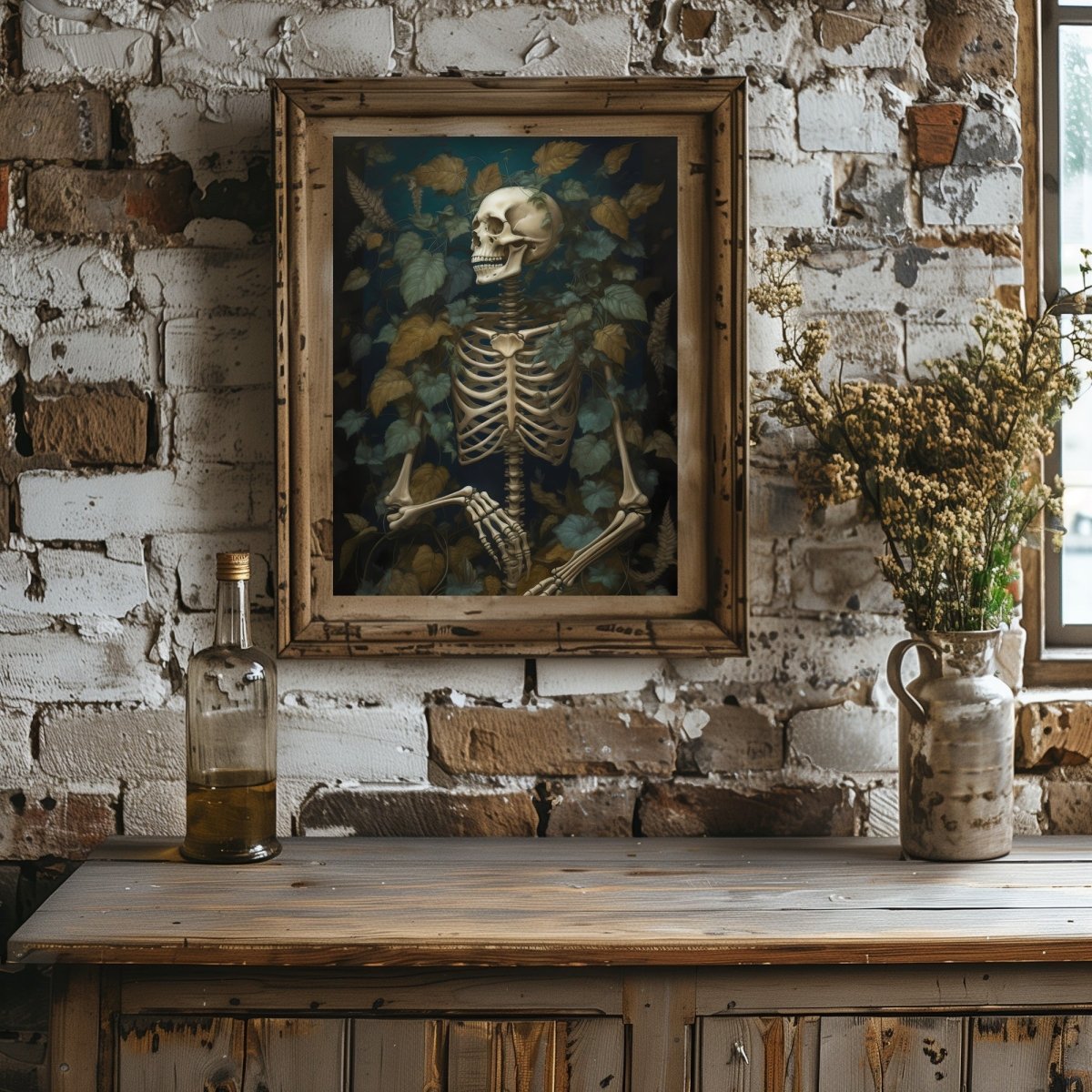 Skeleton Wall Art Vintage Style Painting Dark Academia Print Gothic Botanical Moody Goth Decor Dark Cottagecore Aesthetic Room Paper Poster Prints - Everything Pixel