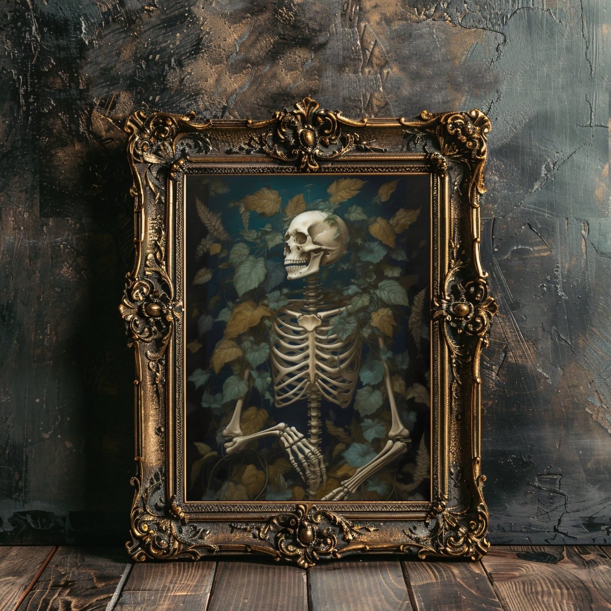 Skeleton Wall Art Vintage Style Painting Dark Academia Print Gothic Botanical Moody Goth Decor Dark Cottagecore Aesthetic Room Paper Poster Prints - Everything Pixel