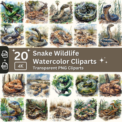 Snake Clipart Collection: Watercolor Wildlife Illustrations - Everything Pixel