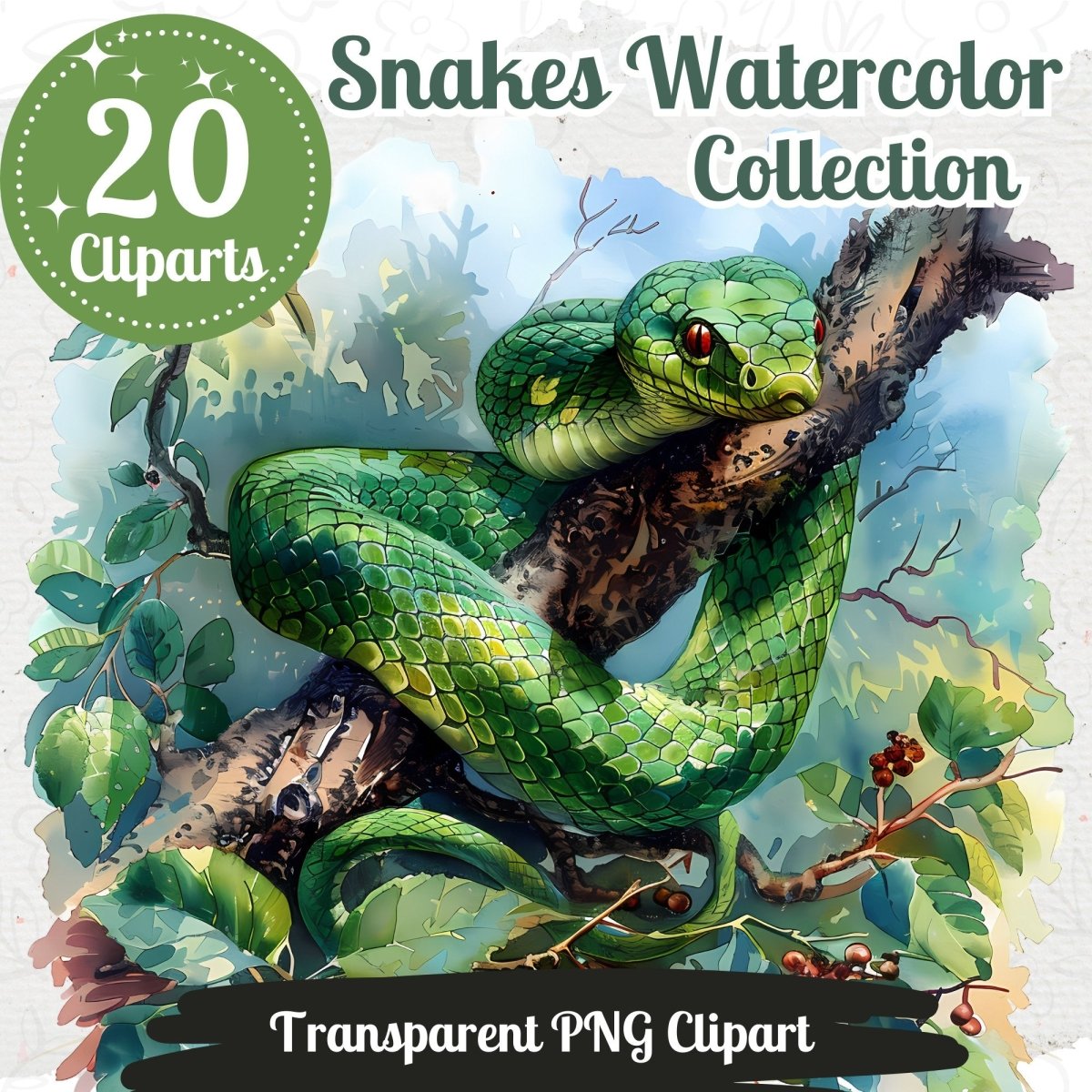 Snake Clipart Collection: Watercolor Wildlife Illustrations - Everything Pixel