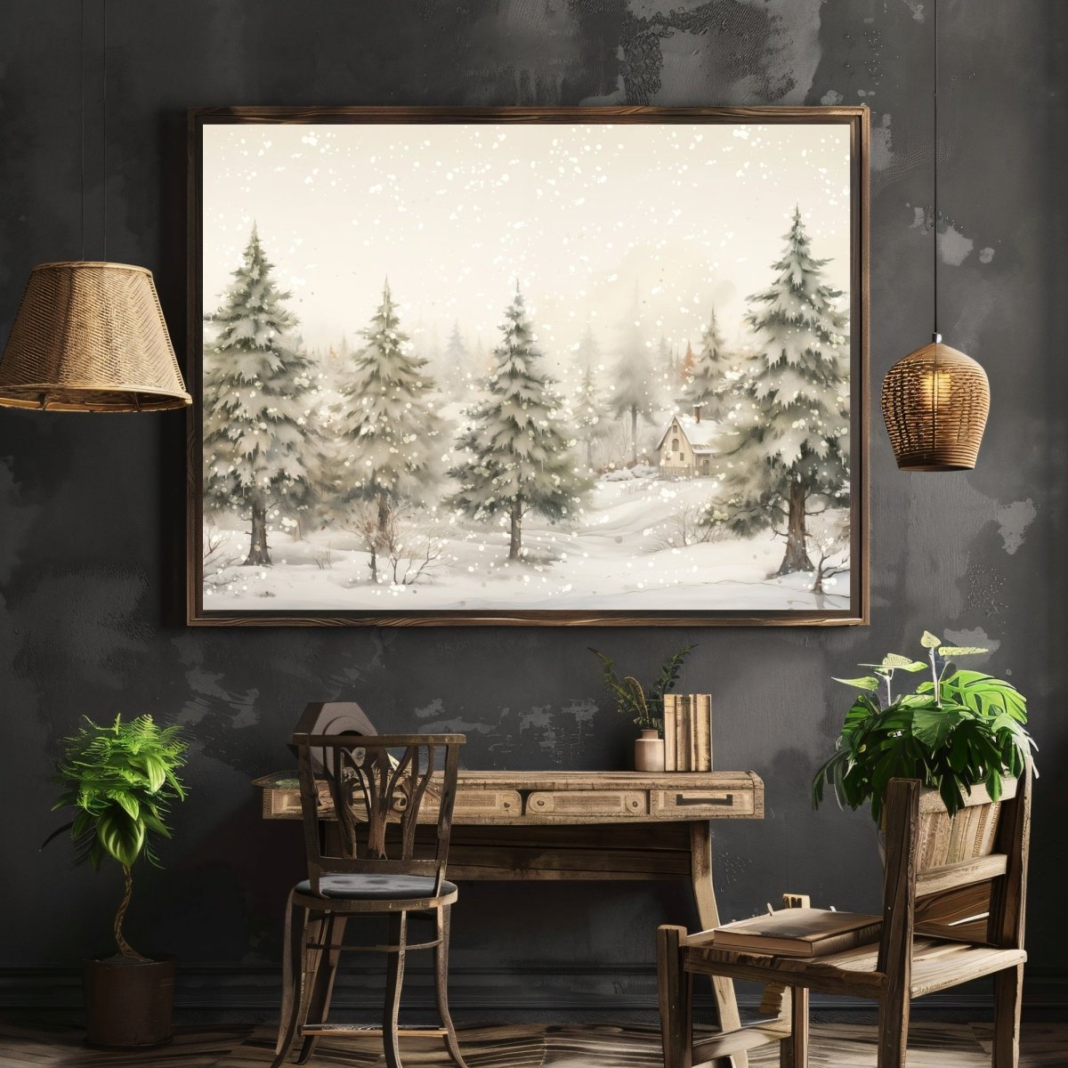 Snowy Winter Wall Art Vintage Winter Wonderland Artwork Enchanting Farmhouse Christmas Print Muted Winter Landscape Wall Art Paper Poster Print - Everything Pixel