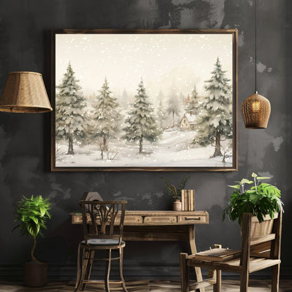 Snowy Winter Wall Art Vintage Winter Wonderland Artwork Enchanting Farmhouse Christmas Print Muted Winter Landscape Wall Art Paper Poster Print - Everything Pixel
