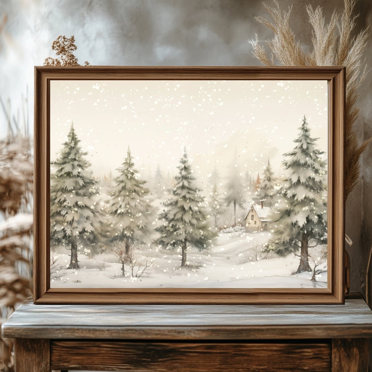 Snowy Winter Wall Art Vintage Winter Wonderland Artwork Enchanting Farmhouse Christmas Print Muted Winter Landscape Wall Art Paper Poster Print - Everything Pixel