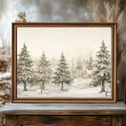 Snowy Winter Wall Art Vintage Winter Wonderland Artwork Enchanting Farmhouse Christmas Print Muted Winter Landscape Wall Art Paper Poster Print - Everything Pixel