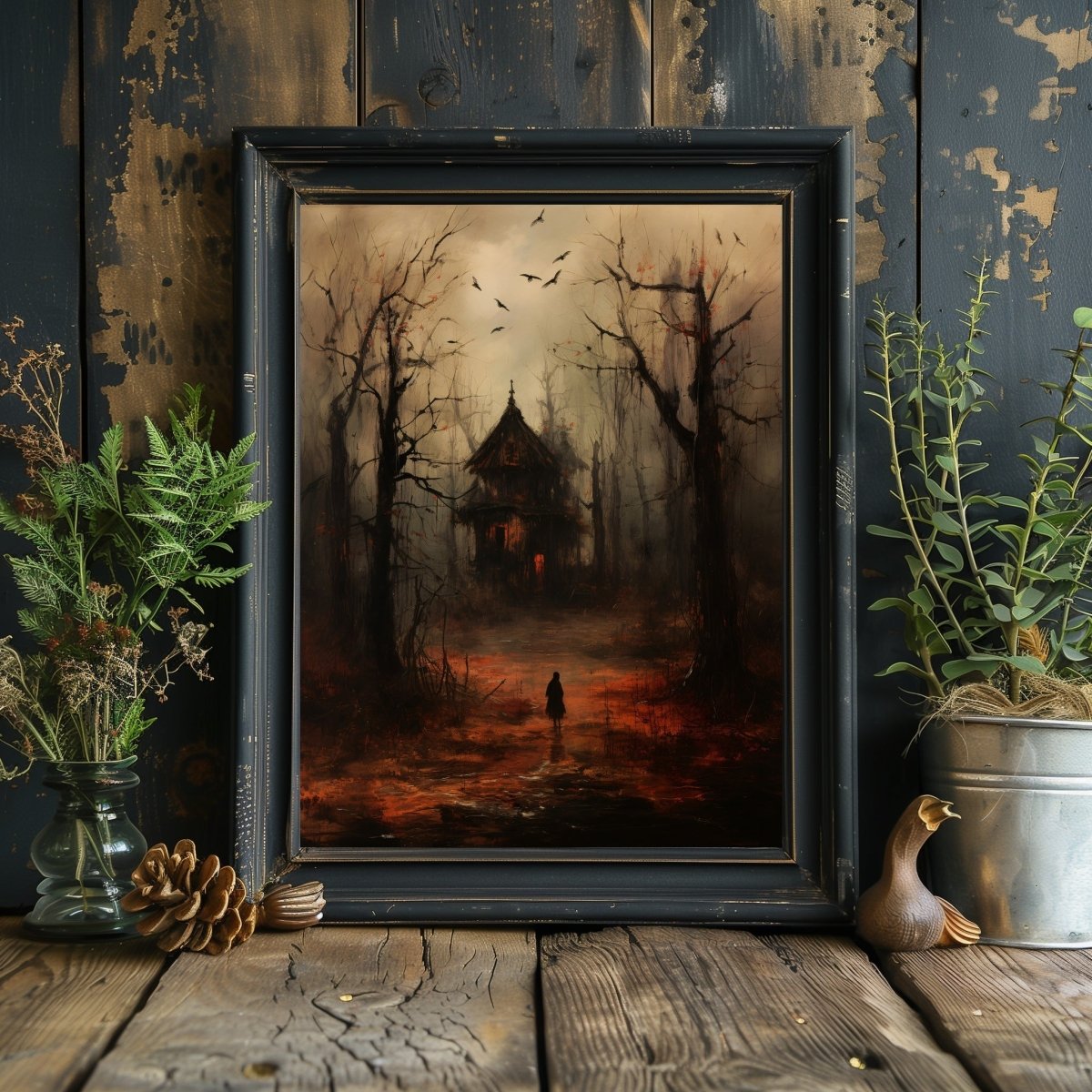 Spooky Autumn Witch Cottage Wall Art Moody Woodland Fairytale Dark Fall Cottagecore Artwork Gothic Painting Witchy Horror Art Paper Poster Prints - Everything Pixel