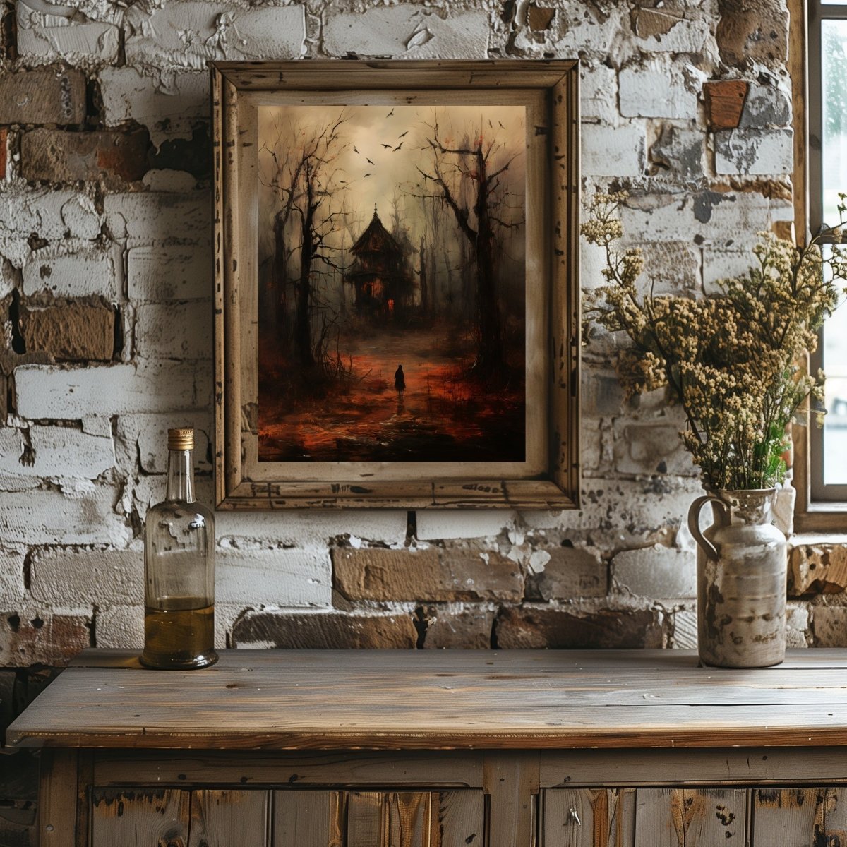 Spooky Autumn Witch Cottage Wall Art Moody Woodland Fairytale Dark Fall Cottagecore Artwork Gothic Painting Witchy Horror Art Paper Poster Prints - Everything Pixel