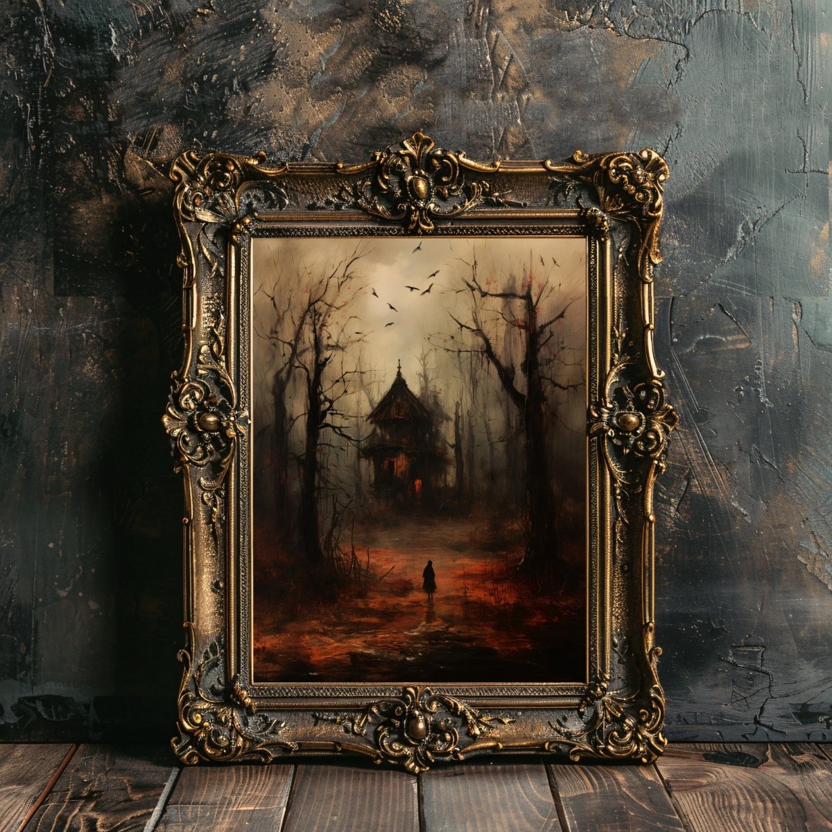 Spooky Autumn Witch Cottage Wall Art Moody Woodland Fairytale Dark Fall Cottagecore Artwork Gothic Painting Witchy Horror Art Paper Poster Prints - Everything Pixel