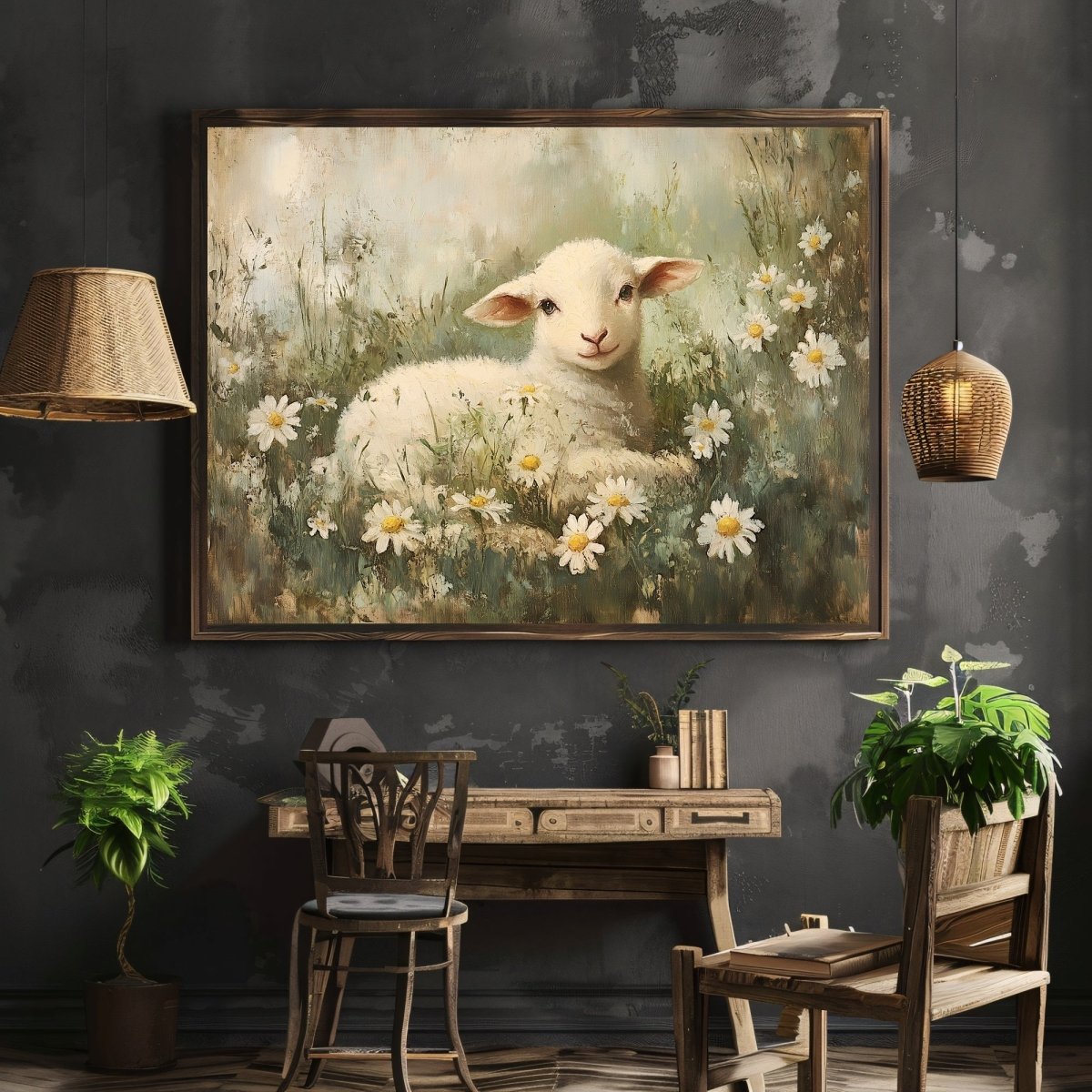 Spring Lamb and Daisies Wall Art Print – Rustic Easter Countryside Decor - Everything Pixel