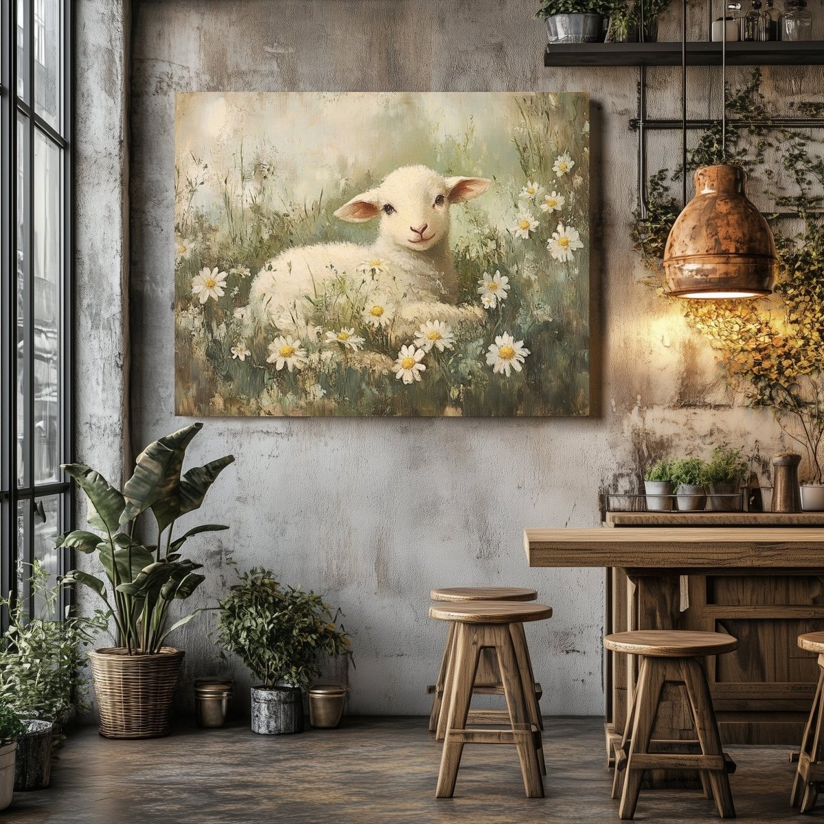 Spring Lamb Canvas Print with Daisies – Rustic Easter Farmhouse Decor - Everything Pixel