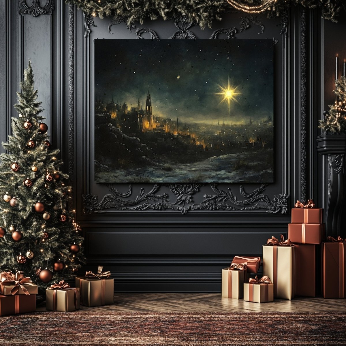 Star of Bethlehem Canvas Print – Illuminated Ancient City with Nativity - Inspired Golden Star - Everything Pixel