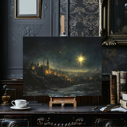 Star of Bethlehem Canvas Print – Illuminated Ancient City with Nativity - Inspired Golden Star - Everything Pixel