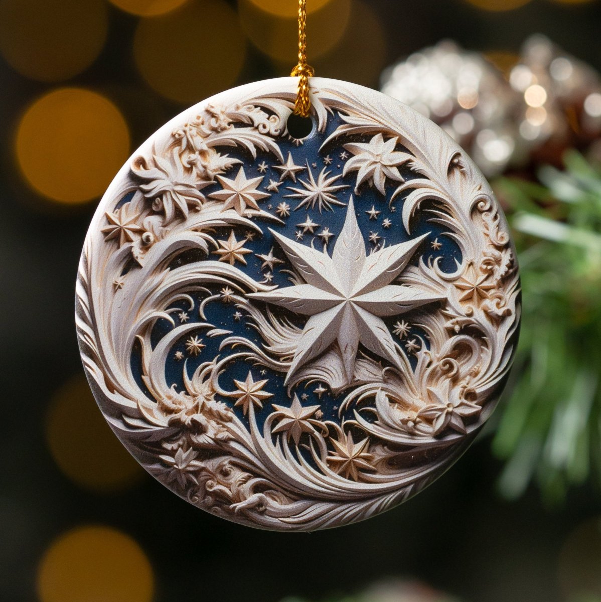 Stylish Ornaments featuring 20 different designs Round Ceramic Ornaments Blue Gold 3D Style Print on Ornament no Relief Festive Christmas Tree Decoration - Everything Pixel