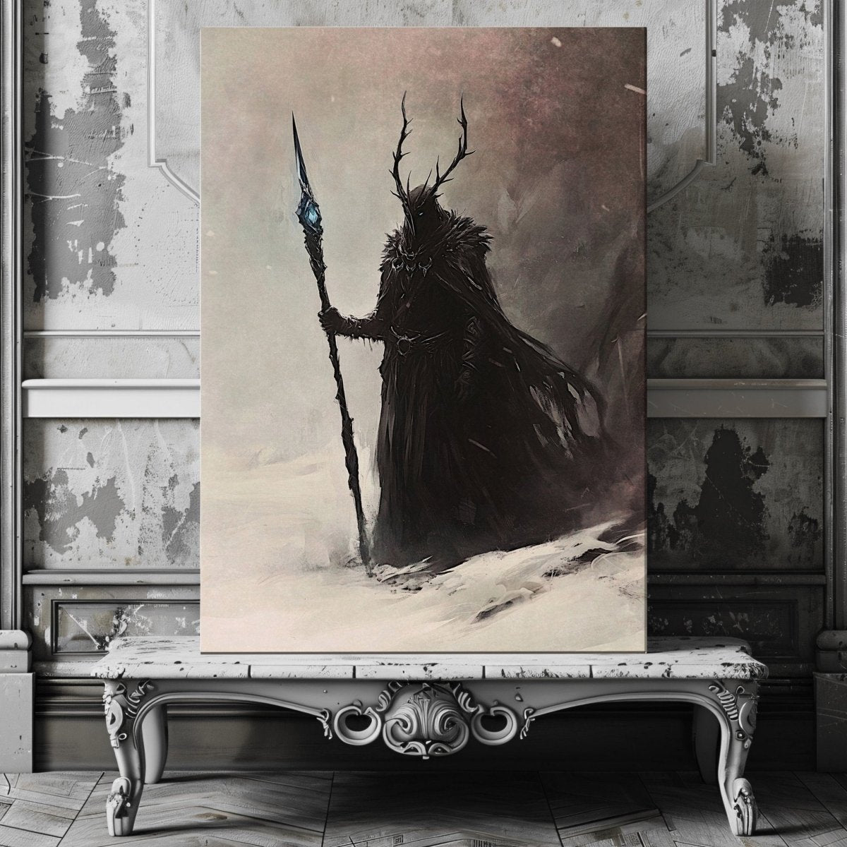 The God of Winter Canvas Print – Powerful Mystical Figure in a Snowy, Frozen Landscape - Everything Pixel