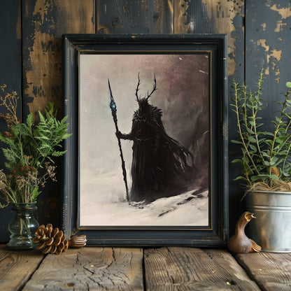 The God of Winter Wall Art Print – Mystical Figure Commanding Ice and Snow in a Frozen Landscape - Everything Pixel