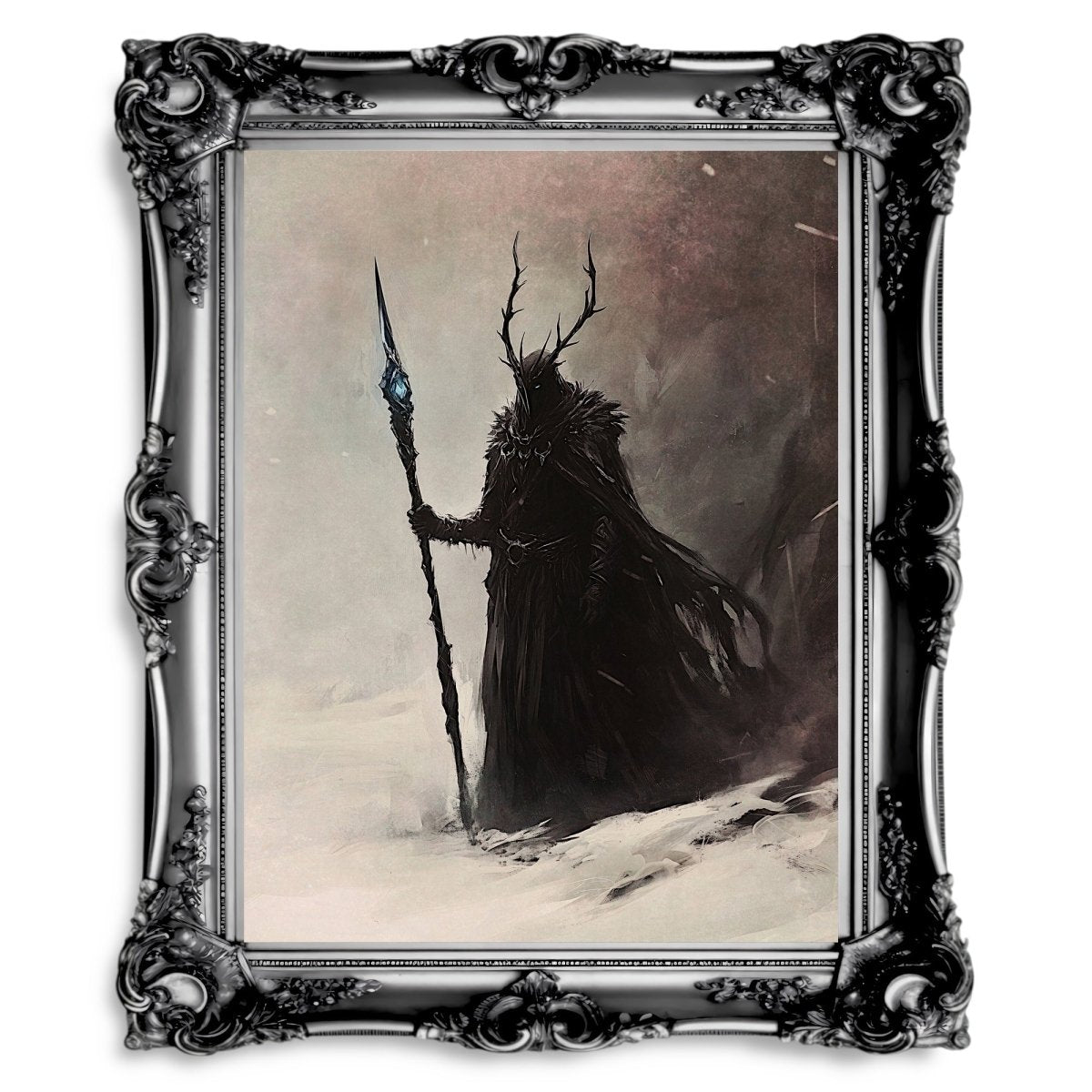 The God of Winter Wall Art Print – Mystical Figure Commanding Ice and Snow in a Frozen Landscape - Everything Pixel