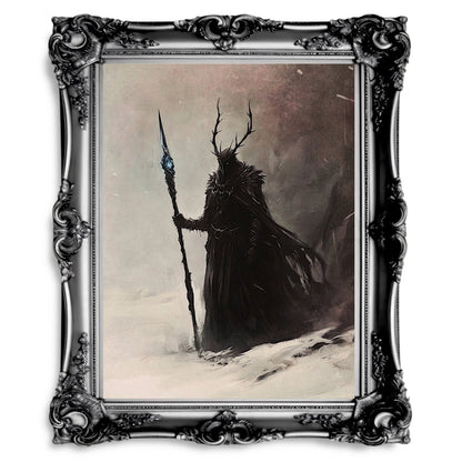 The God of Winter Wall Art Print – Mystical Figure Commanding Ice and Snow in a Frozen Landscape - Everything Pixel