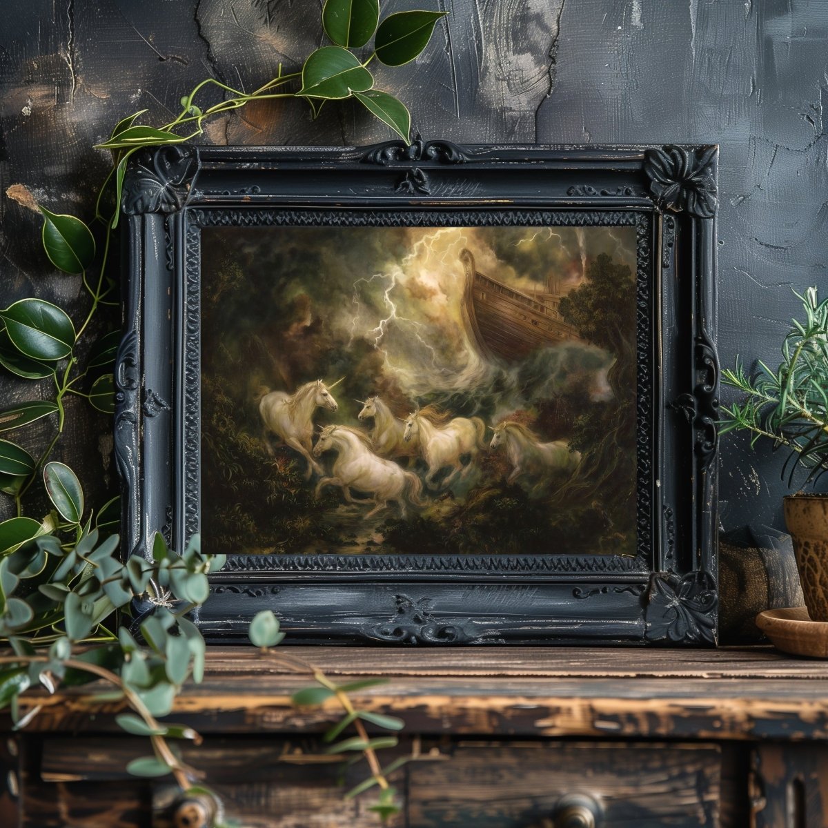 Unicorns & the Great Flood Wall Art Print – Dramatic Noah’s Ark Storm Fantasy Epic Décor - Everything Pixel