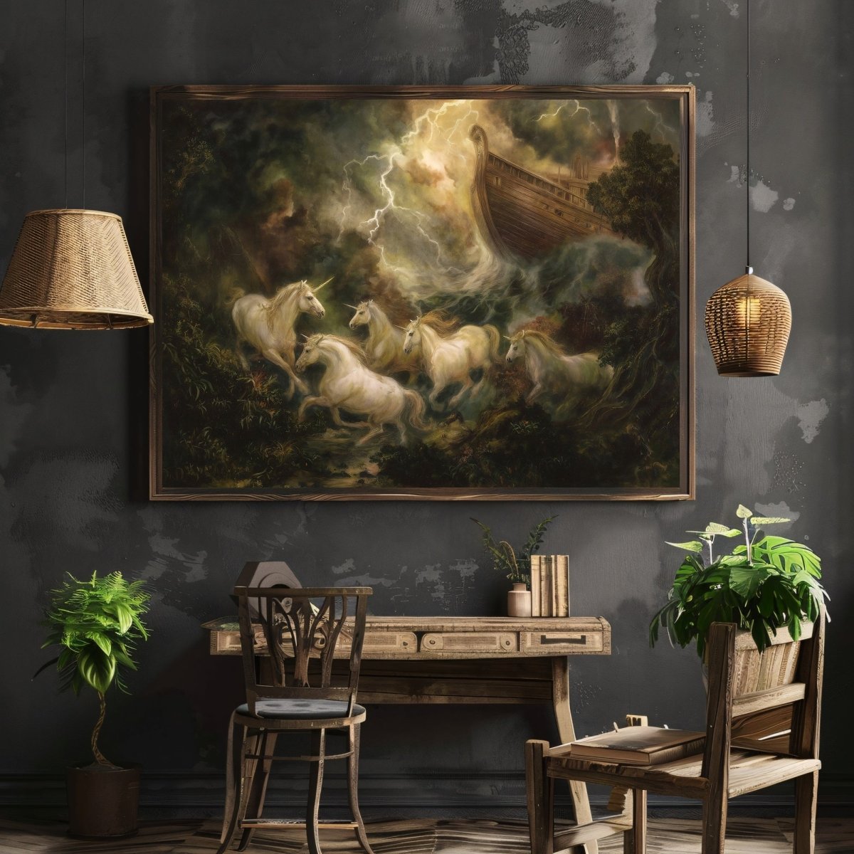 Unicorns & the Great Flood Wall Art Print – Dramatic Noah’s Ark Storm Fantasy Epic Décor - Everything Pixel