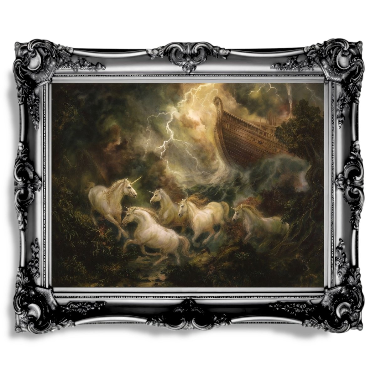 Unicorns & the Great Flood Wall Art Print – Dramatic Noah’s Ark Storm Fantasy Epic Décor - Everything Pixel