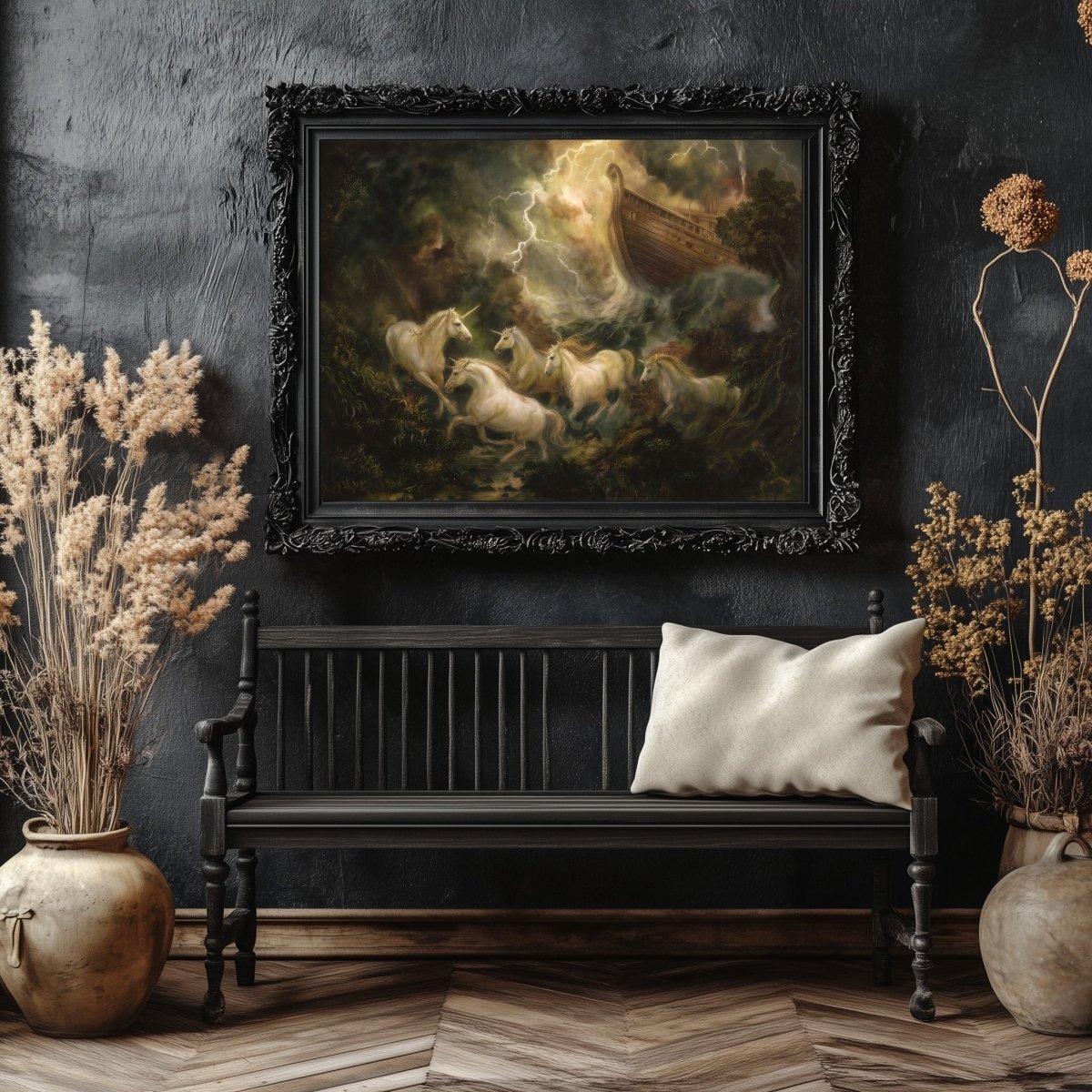 Unicorns & the Great Flood Wall Art Print – Dramatic Noah’s Ark Storm Fantasy Epic Décor - Everything Pixel