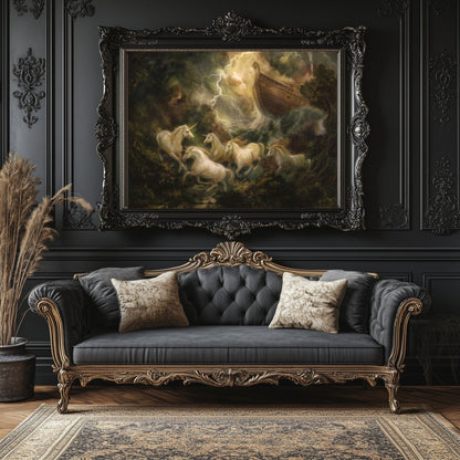 Unicorns & the Great Flood Wall Art Print – Dramatic Noah’s Ark Storm Fantasy Epic Décor - Everything Pixel