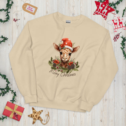 Weihnachts-Giraffe-Pullover – hochwertiges festliches Familien-Unisex-Sweatshirt, Geschenk für Giraffenliebhaber, süßes Weihnachtsshirt, Giraffen-Weihnachtsmütze