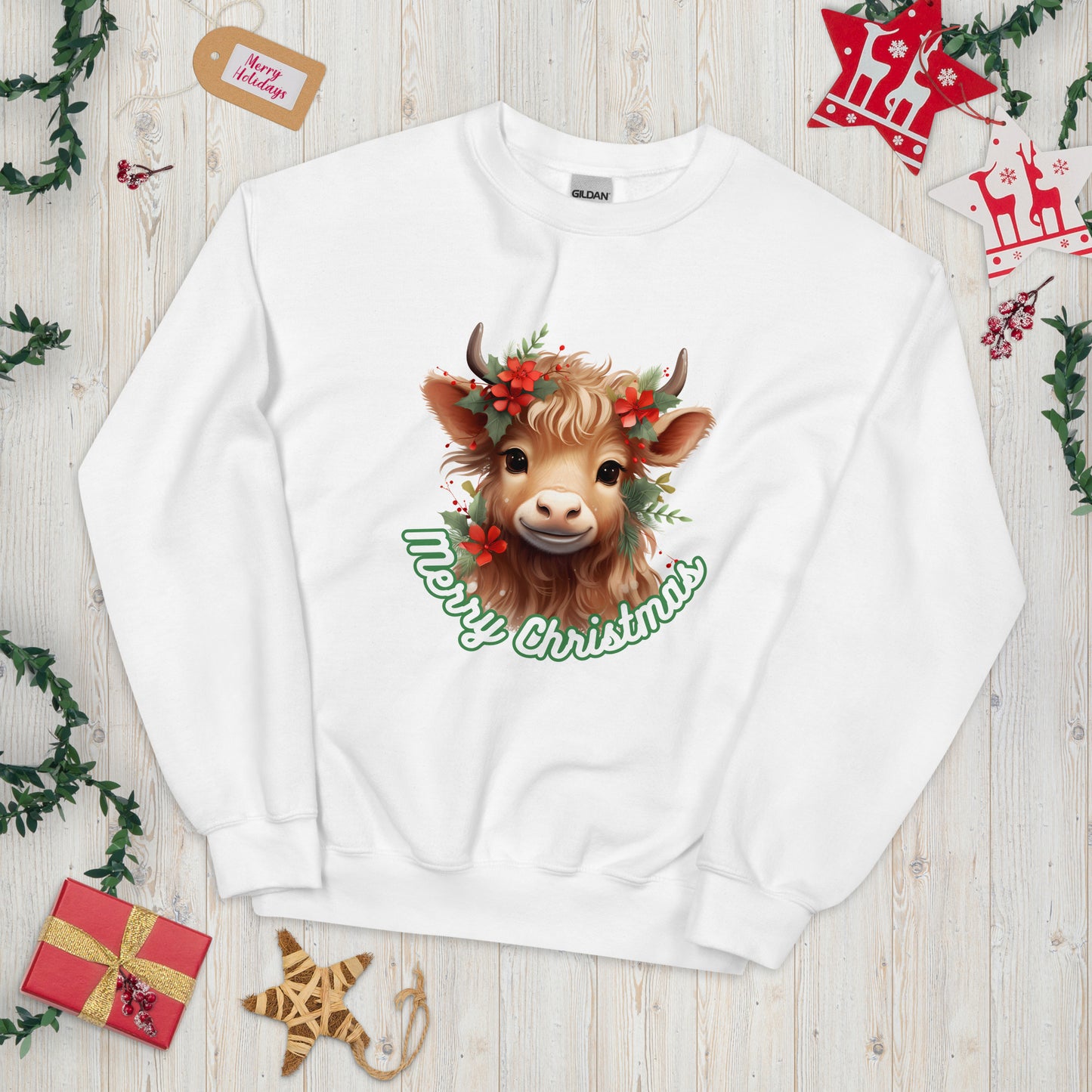 Christmas Highland Cow Pullover - High Quality Festive Family Unisex Sweater, Gift for Cow Lovers, Cute Christmas Sweater, Farmer Gift