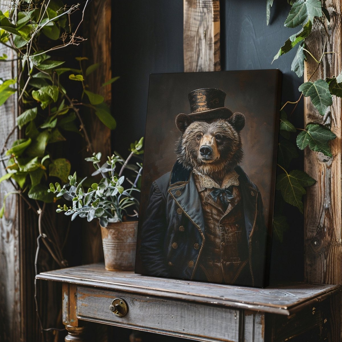 Victorian Bear Gentleman Canvas Print - Quirky Gothic Animal Art - Everything Pixel