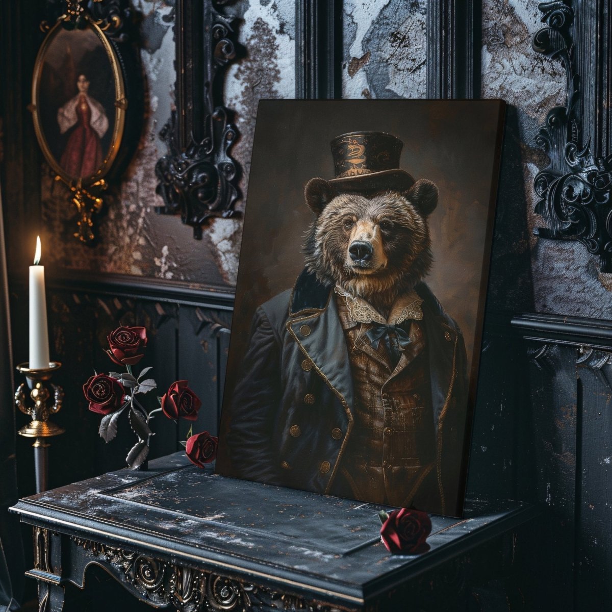 Victorian Bear Gentleman Canvas Print - Quirky Gothic Animal Art - Everything Pixel