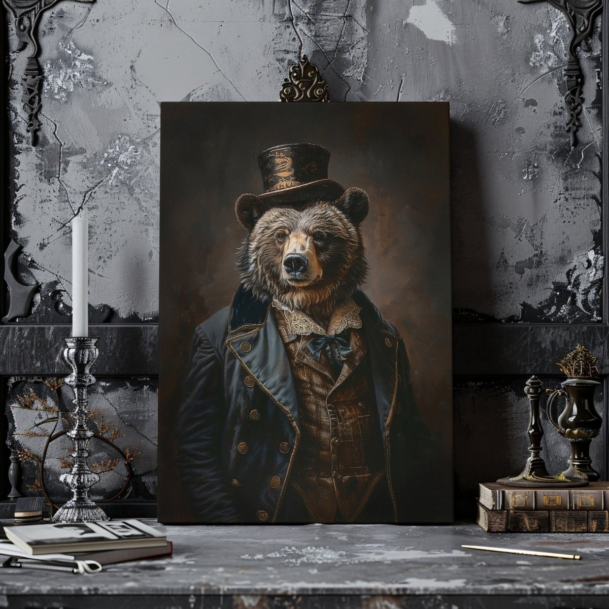 Victorian Bear Gentleman Canvas Print - Quirky Gothic Animal Art - Everything Pixel