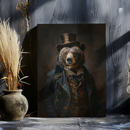 Victorian Bear Gentleman Canvas Print - Quirky Gothic Animal Art - Everything Pixel