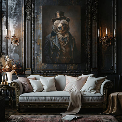 Victorian Bear Gentleman Canvas Print - Quirky Gothic Animal Art - Everything Pixel