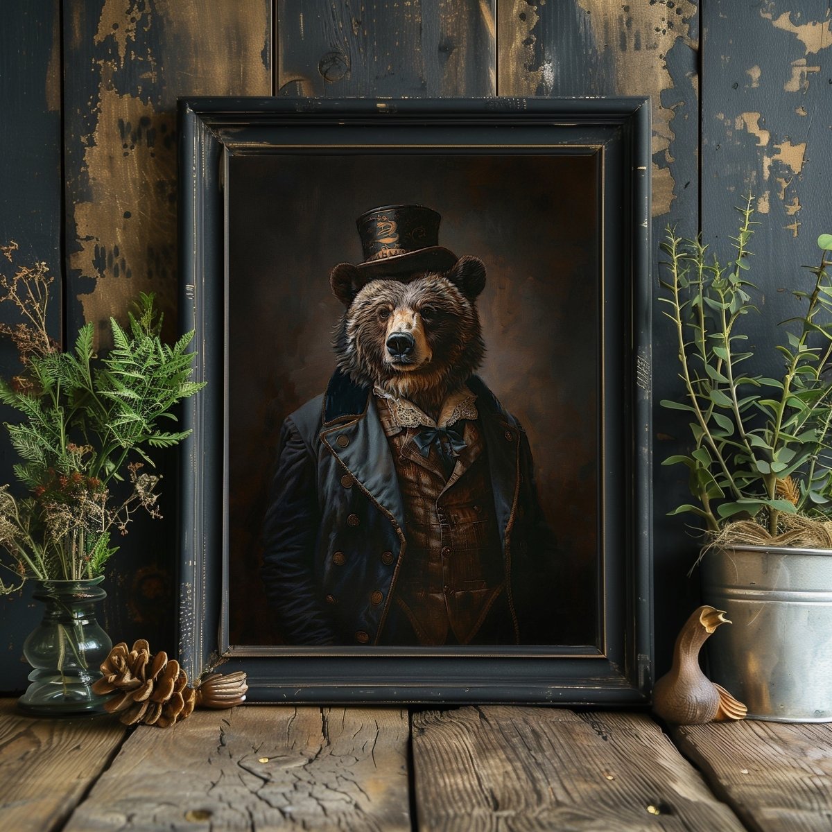 Victorian Bear Gentleman Wall Art Print - Quirky Gothic Animal Art - Everything Pixel