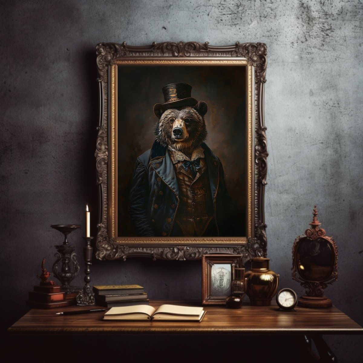 Victorian Bear Gentleman Wall Art Print - Quirky Gothic Animal Art - Everything Pixel