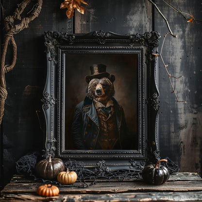 Victorian Bear Gentleman Wall Art Print - Quirky Gothic Animal Art - Everything Pixel