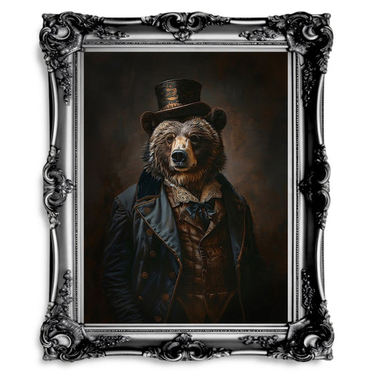 Victorian Bear Gentleman Wall Art Print - Quirky Gothic Animal Art - Everything Pixel