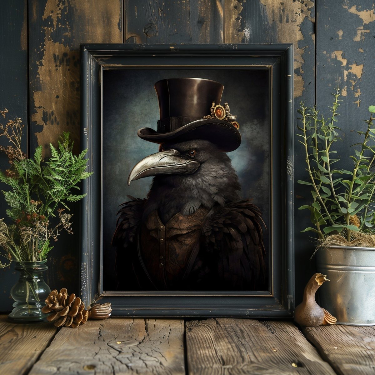 Victorian Crow Gentleman Paper Poster Prints Wall Art Dark Cottagecore Vintage Animal Portrait Witchy Decor Gothic Dark Academia Bird Lover Gift - Everything Pixel