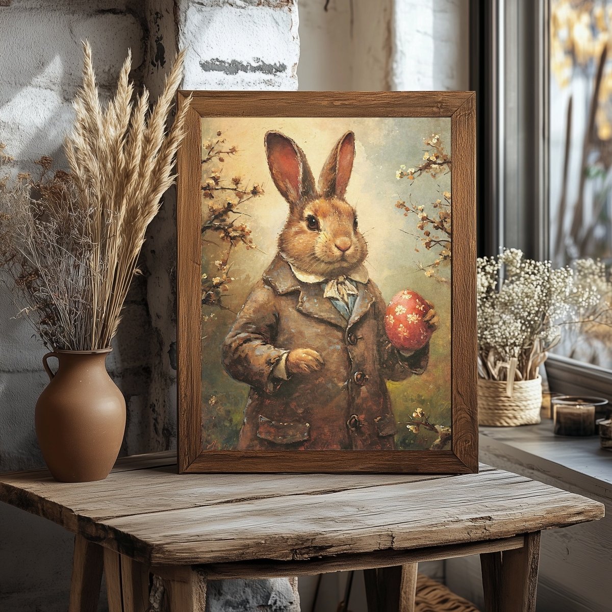 Victorian Easter Bunny with Egg - Vintage Wall Art Print - Everything Pixel
