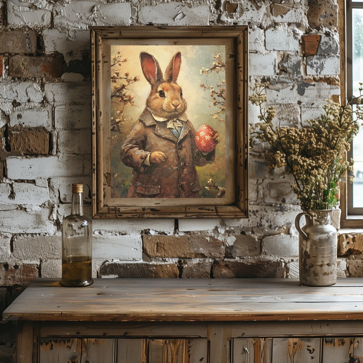Victorian Easter Bunny with Egg - Vintage Wall Art Print - Everything Pixel