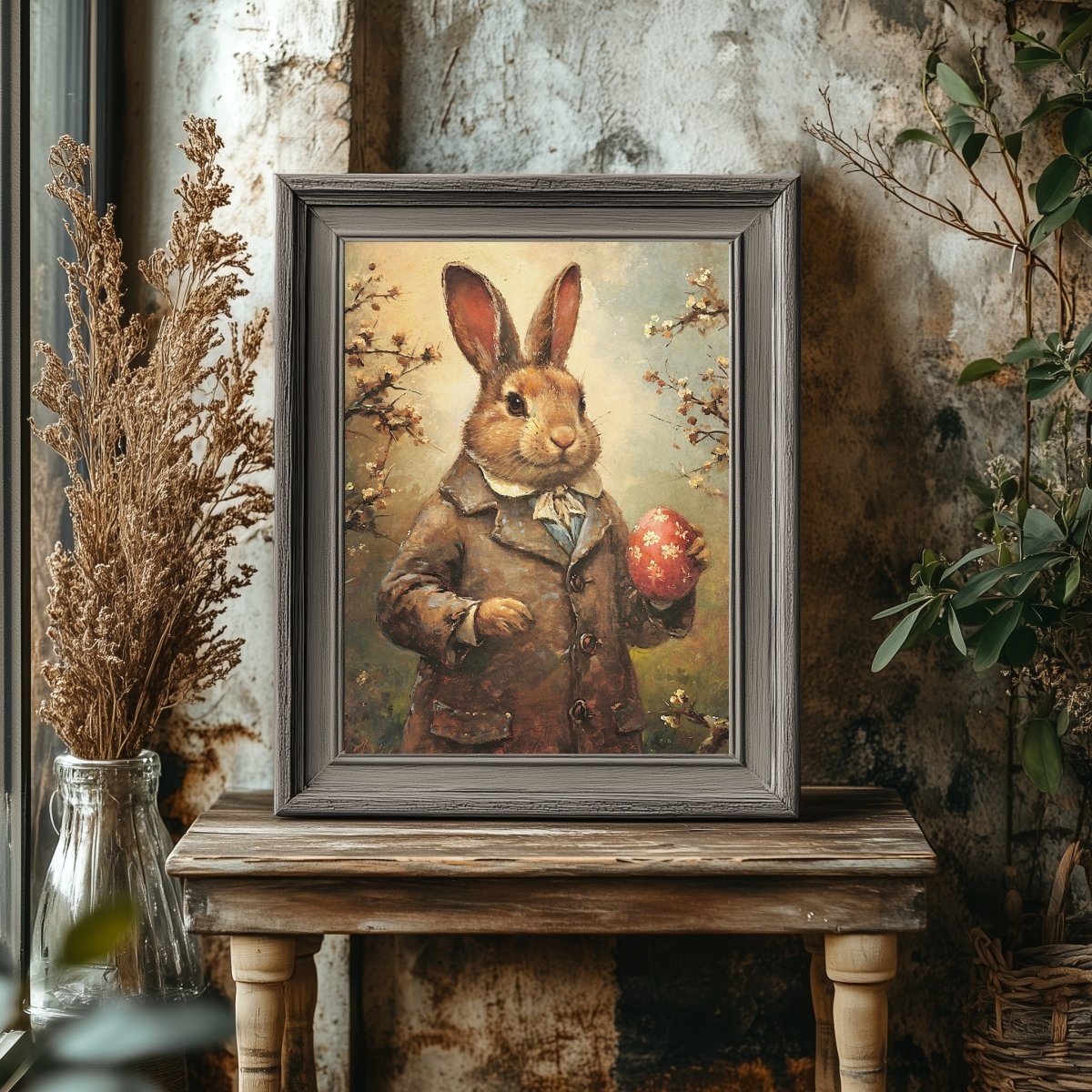 Victorian Easter Bunny with Egg - Vintage Wall Art Print - Everything Pixel