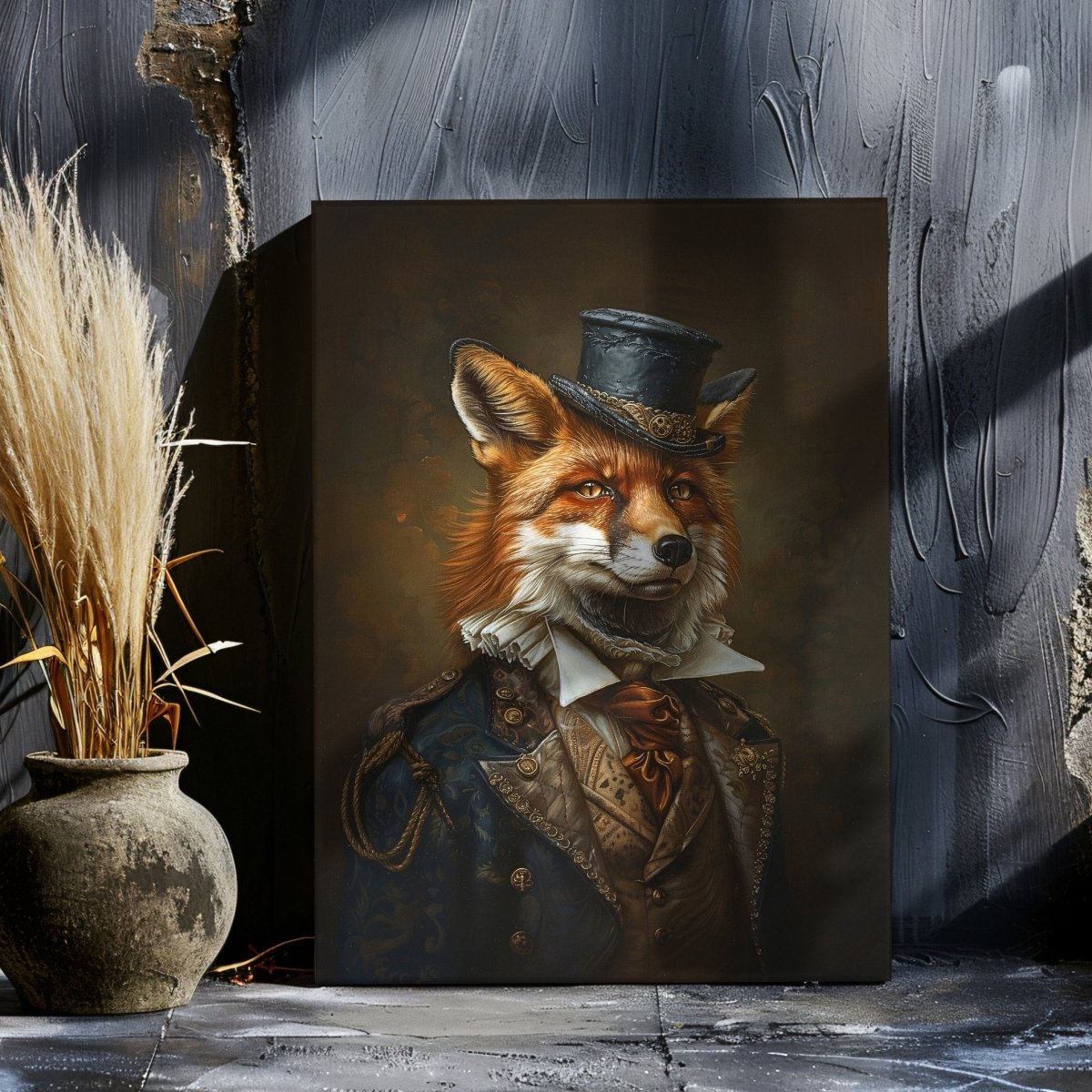 Victorian Fox Canvas Print - Steampunk Animal Portrait, Quirky Anthropomorphic Fox Art - Everything Pixel