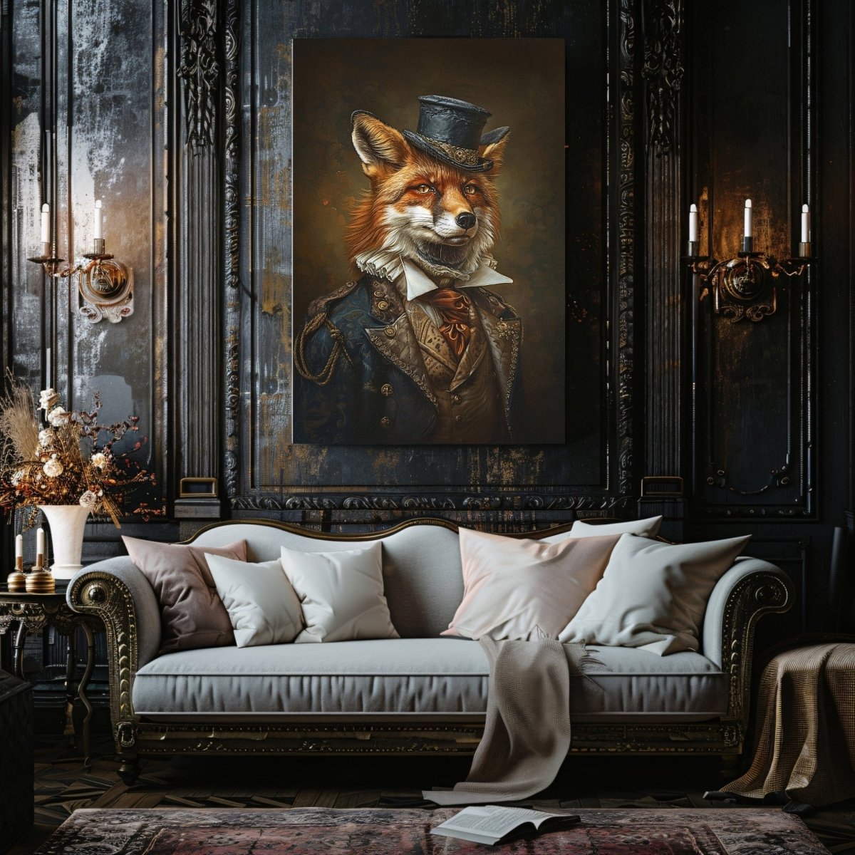 Victorian Fox Canvas Print - Steampunk Animal Portrait, Quirky Anthropomorphic Fox Art - Everything Pixel