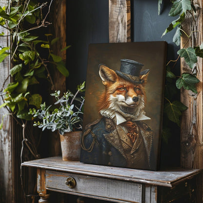 Victorian Fox Canvas Print - Steampunk Animal Portrait, Quirky Anthropomorphic Fox Art - Everything Pixel