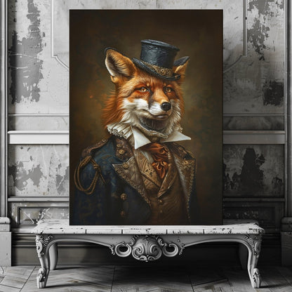 Victorian Fox Canvas Print - Steampunk Animal Portrait, Quirky Anthropomorphic Fox Art - Everything Pixel