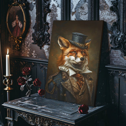 Victorian Fox Canvas Print - Steampunk Animal Portrait, Quirky Anthropomorphic Fox Art - Everything Pixel