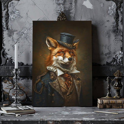 Victorian Fox Canvas Print - Steampunk Animal Portrait, Quirky Anthropomorphic Fox Art - Everything Pixel